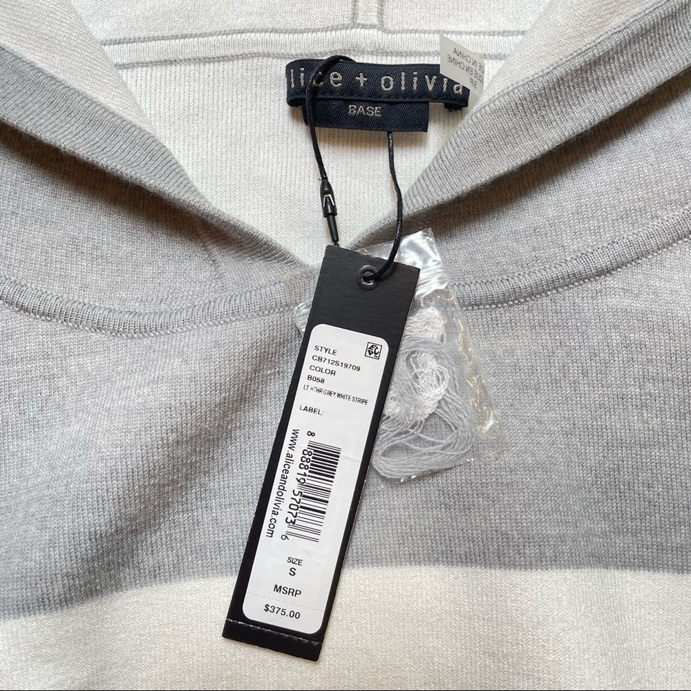 Alice + Olivia Gray and White Hooded Stripe Sweater - Picture 6 of 16
